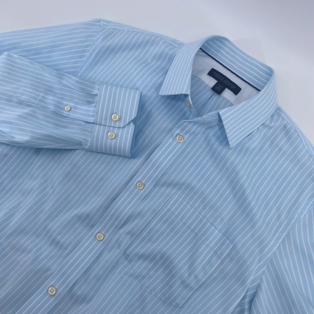 Banana Republic Mens Non-Iron  Stripe Dress Shirt Blue White M 15-15.5